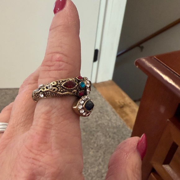 Elegant Turkish Gold and Silver Ring with Blue and Red Accents - Picture 3 of 3